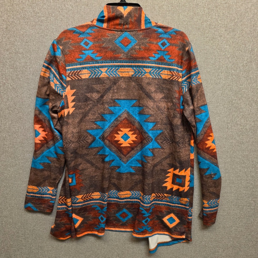Ranlege Womens L Southwestern Geometric Cardigan Brown Orange Turquoise Boho